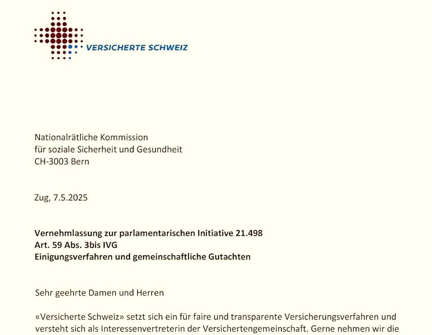 Read more about the article Vernehmlassung zu Initiative zu Einigungsverfahren