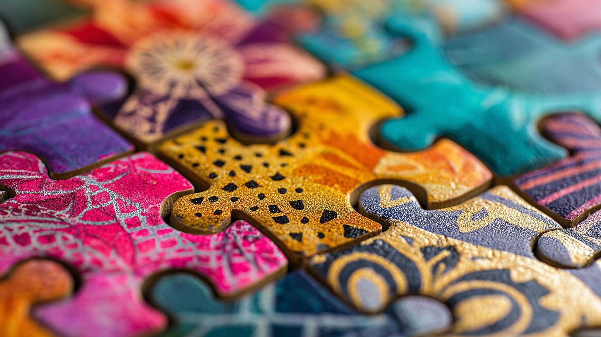 Webdesign dok-kommunikation. Verschiedenfarbige Puzzleteile.